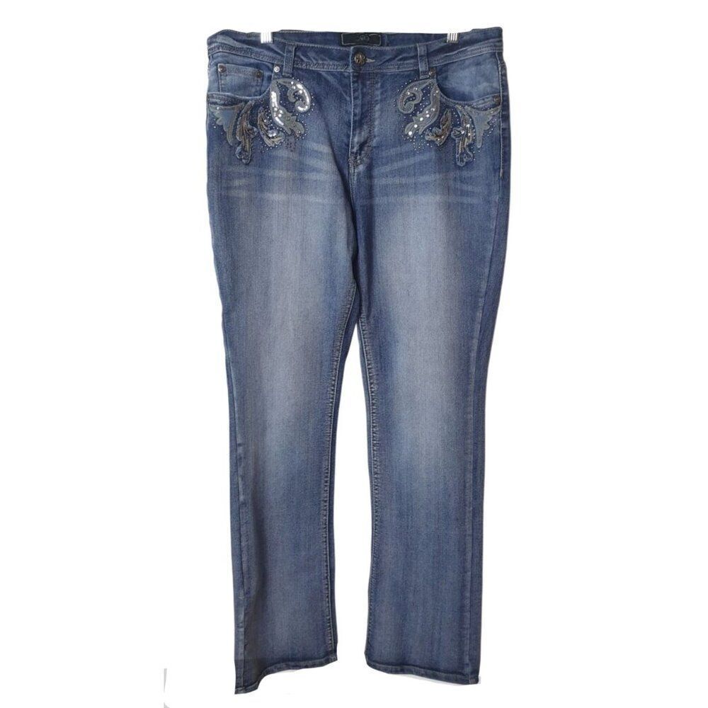 Cato Womens Bootcut Jeans 16 Y2K Embellished Rhinestone Accents Western Cowgirl